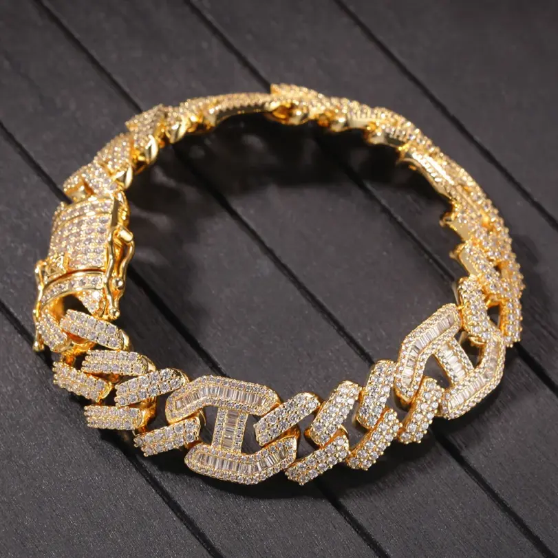 Lujo 24K 9999 oro puro oro real 3 a 1 pulsera hipster hip hop pulsera cubana con tachuelas de hip hop 5
