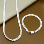 Plata de Ley 925, 2 piezas, collar de cadena lateral completa, pulsera, conjunto de joyería de moda para hombres y mujeres, regalo de boda 1