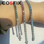 COSFIX azul/rosa/verde hombres mujeres cadena de tenis de moissanita completa pulsera de tenis de moissanita cadena de tenis de plata s925 para mujeres y hombres 1