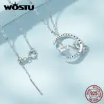 collares de plata de ley 925 con forma de gato y Luna, colgante de circonitas de cristal, cadena ajustable para el cuello, regalo de joyería fina 6