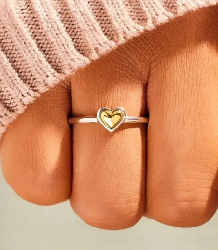 Anillos de corazón Huitan para mujer, anillos de amor de dos tonos de Metal, accesorios de banda de boda eternidad, joyería femenina de moda moderna, envío directo 2