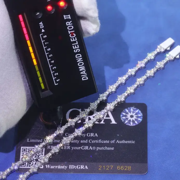 pulsera de tenis de plata 925 VVS Moissanite para hombres y mujeres, cadena de tenis de plata de ley VVS helada con hebilla de resorte 2