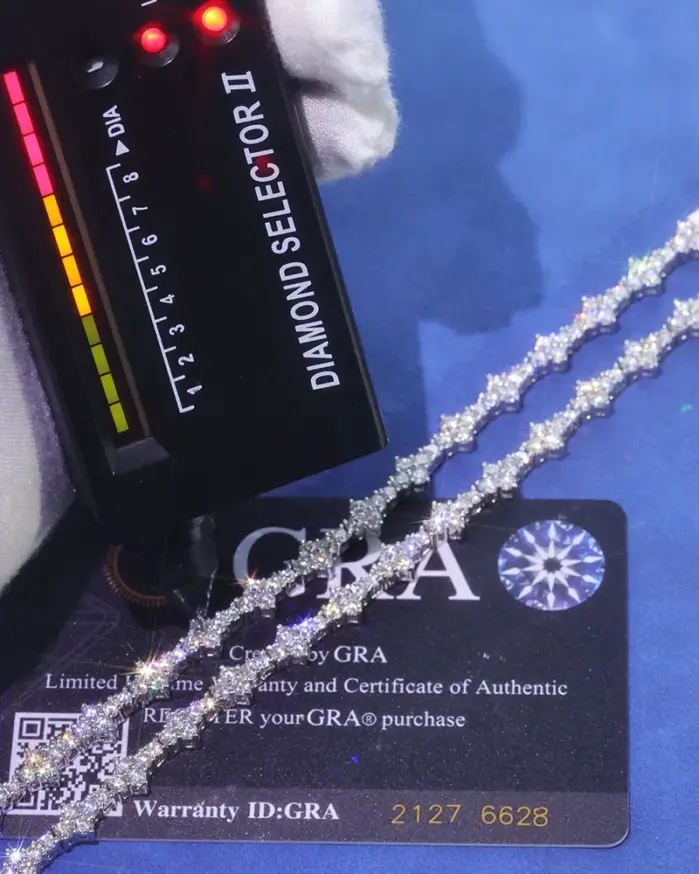 pulsera de tenis de plata 925 VVS Moissanite para hombres y mujeres, cadena de tenis de plata de ley VVS helada con hebilla de resorte 2