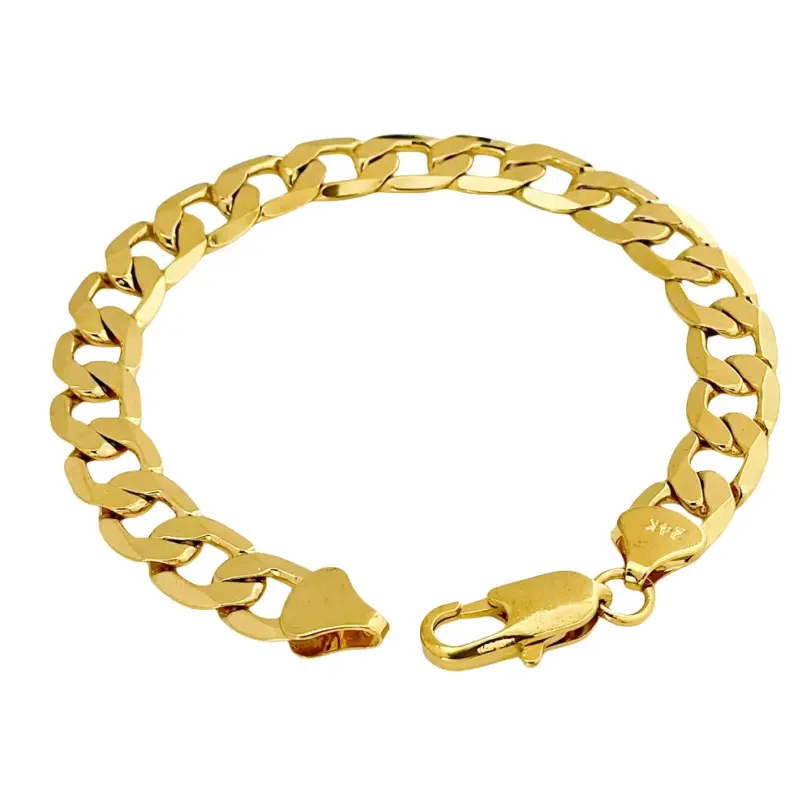 Pulsera de oro puro 24K 9999 de lujo para hombres y mujeres, pulsera de oro de 24 quilates, pulsera cubana lateral de 8mm 5