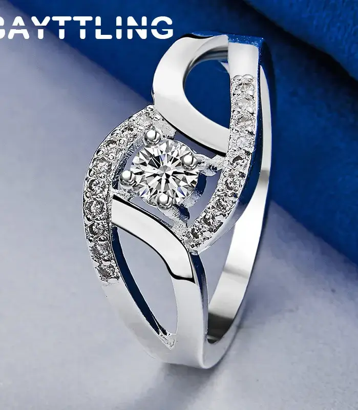 Anillo de Plata de Ley 925 Original, hermoso anillo de circón blanco brillante, regalo de boda a la moda para mujer, accesorios de joyería para fiesta 1