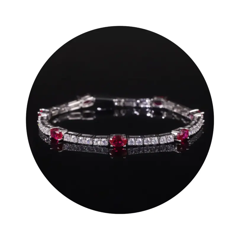 pulsera de tenis de rubí cultivada en laboratorio de BALLET para mujer, brazalete de piedra natal de Plata de Ley 925, pulsera de lujo para fiesta, regalo 6