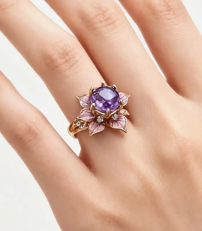 Exquisito y bonito anillo de flor púrpura, Zirconia brillante para bodas, compromiso, aniversarios, regalos de joyería para el día de Año Nuevo 2