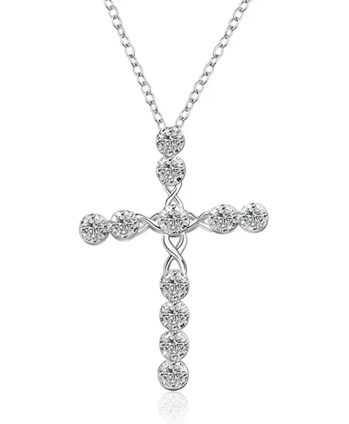 Collar de cristal de Plata de Ley 925 de 45cm, dijes de boda para mujer, joyería de moda noble, cruz clásica, bonito regalo 2