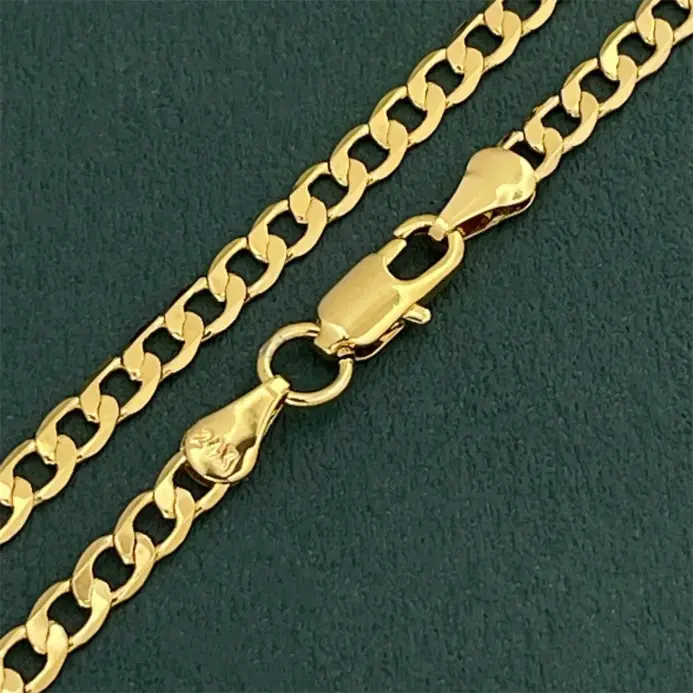 Collar Cubano Geométrico Unisex de Oro Puro 24K 9999 de Lujo para Hombre y Mujer, 4MM 60CM 1
