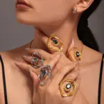 Anillo hipérbole geométrico de giro Irregular con diamantes de imitación grandes para mujer, anillos estéticos impermeables chapados en oro de 18k para mujer 4