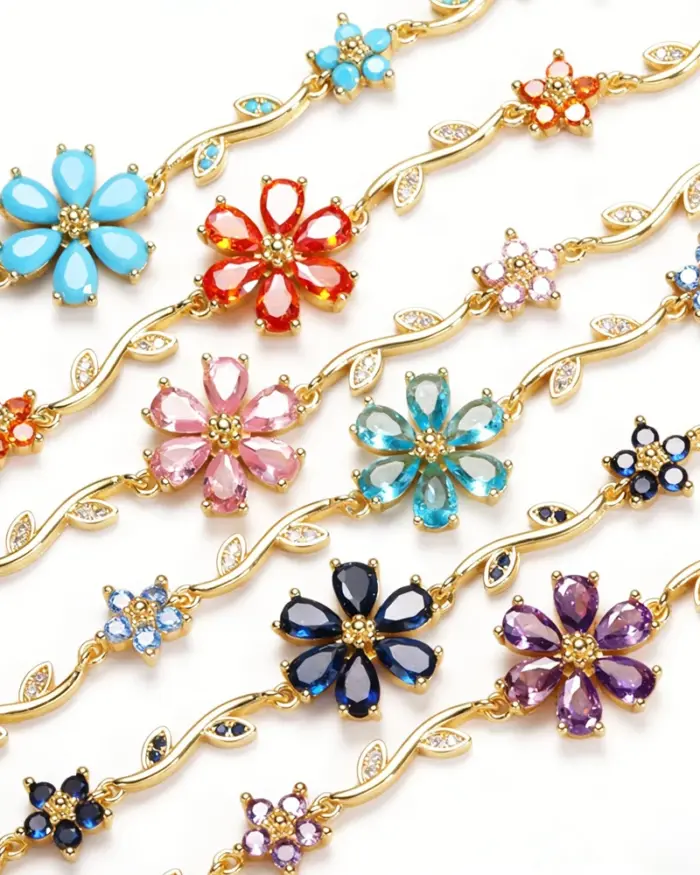 🌸 Pulsera "Jardín de Turquesas" – Edición Multicolor en Oro de 18K 1
