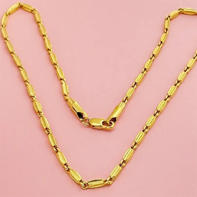 Collar de lujo con diseño de espiga de trigo en oro puro 24K 9999 para hombre y mujer 3