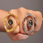 Anillo hipérbole geométrico de giro Irregular con diamantes de imitación grandes para mujer, anillos estéticos impermeables chapados en oro de 18k para mujer 1