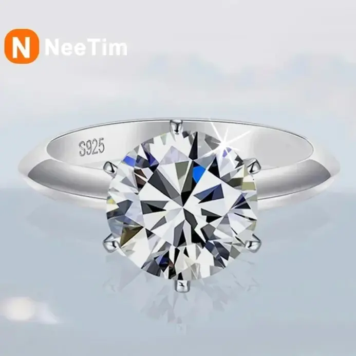 Anillo NeeTim de moissanita de 0,5-5 quilates para mujer, Plata de Ley 925 con chapado en oro blanco, joyería de compromiso con diamantes de laboratorio para boda 1
