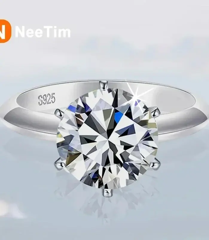 Anillo NeeTim de moissanita de 0,5-5 quilates para mujer, Plata de Ley 925 con chapado en oro blanco, joyería de compromiso con diamantes de laboratorio para boda 1
