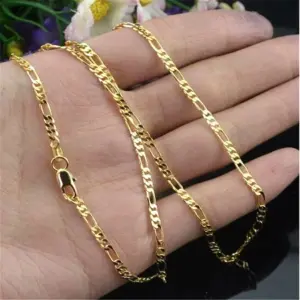 Exquisito collar de moda chapado en oro de 18 quilates para mujeres y hombres, tamaño 16-30 pulgadas, joyería, cadena Figaro de 4 mm, collares al por mayor 1