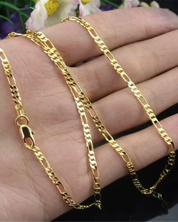 Exquisito collar de moda chapado en oro de 18 quilates para mujeres y hombres, tamaño 16-30 pulgadas, joyería, cadena Figaro de 4 mm, collares al por mayor 1