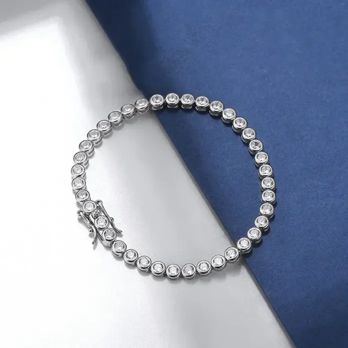 Pulsera de tenis de moissanita de 2mm para mujer, pulseras redondas de plata de ley S925 con burbujas de diamantes, joyería para regalos de cumpleaños y boda 2