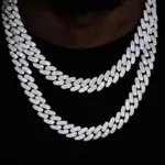 Cadena de eslabones cubanos de circón de 15mm, helado en piedras de diamante simuladas, collar ostentoso de Miami CZ, regalo para ella/lui 2