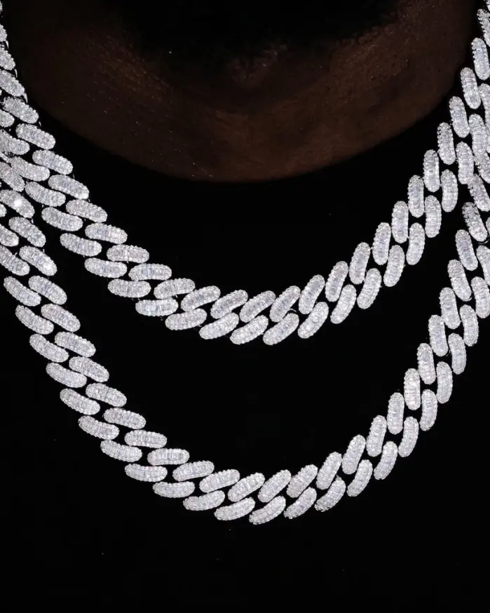 Cadena de eslabones cubanos de circón de 15mm, helado en piedras de diamante simuladas, collar ostentoso de Miami CZ, regalo para ella/lui 2