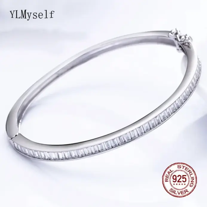 brazalete de tenis para mujer, de Plata de Ley 925, Baguette, cristal CZ, joyería nupcial de lujo para boda 1