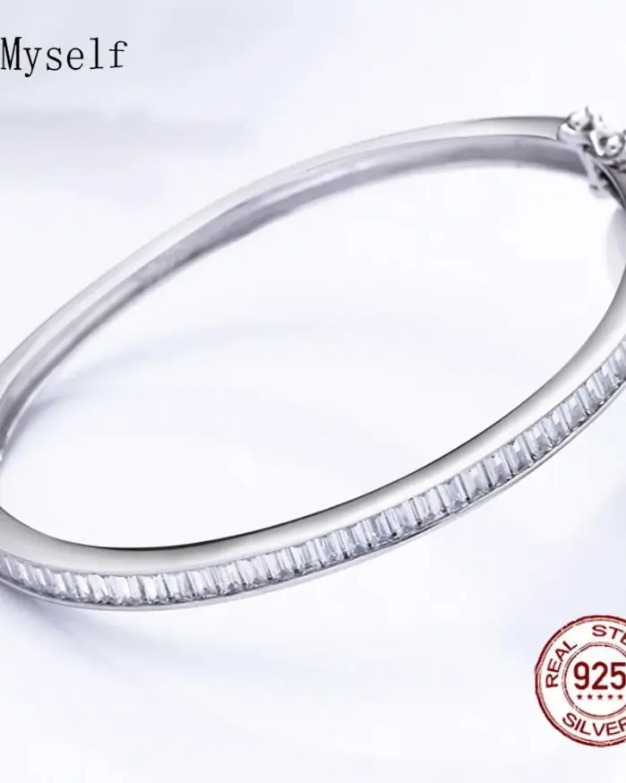 brazalete de tenis para mujer, de Plata de Ley 925, Baguette, cristal CZ, joyería nupcial de lujo para boda 1