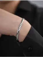 Pulsera cubana elegante y sencilla de plata de ley S925 para hombres y mujeres, cadena corta tejida a mano, regalos de joyería 4
