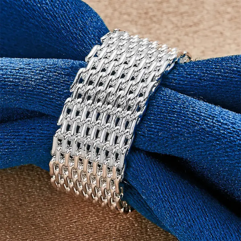 1 pieza de plata de ley 925 6-10 anillo tejido exquisito para hombres y mujeres, joyería de boda de moda, regalos y accesorios 5