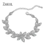 ZAKOL Pulseras de Moda con Dijes de Flor de Circonia para Mujer, Pulsera de Hoja Micro Pavimentada, Joyería para Novias y Fiestas de Boda 2