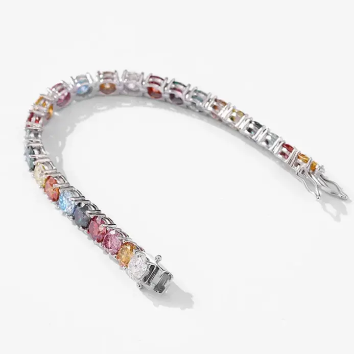 NeeTim, pulseras de tenis de moissanita de arcoíris coloridas de 3mm, 4mm y 5mm para mujer, cadena de pulsera de oro blanco chapada en plata esterlina s925 2