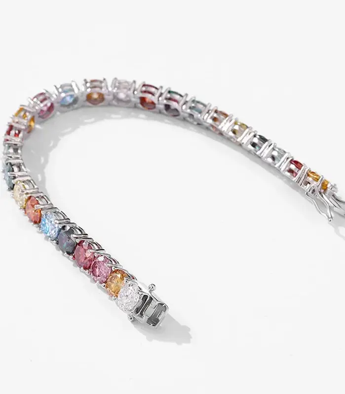 NeeTim, pulseras de tenis de moissanita de arcoíris coloridas de 3mm, 4mm y 5mm para mujer, cadena de pulsera de oro blanco chapada en plata esterlina s925 2