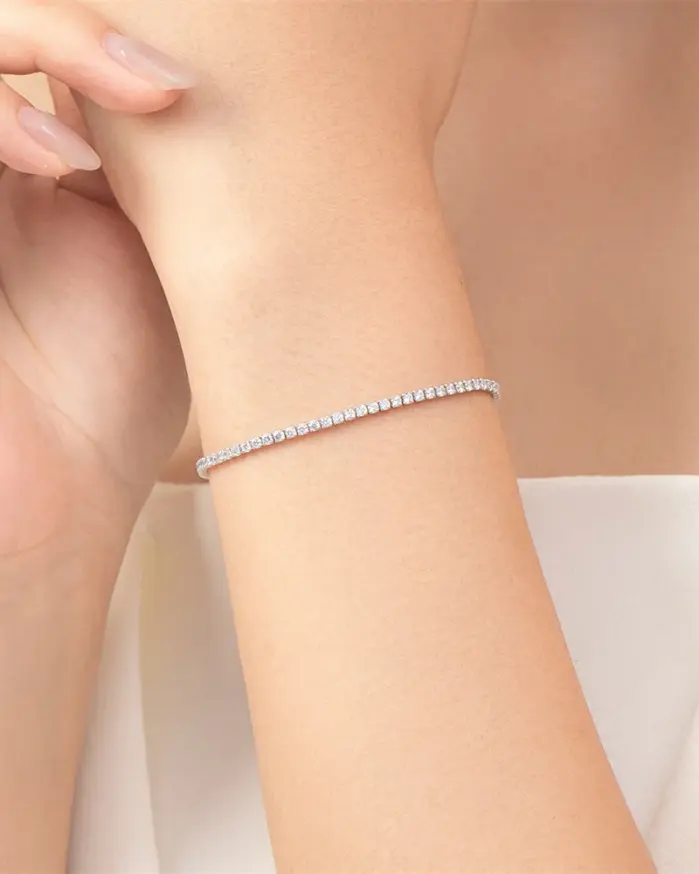 Pulseras de cadena de tenis delicadas y heladas de 2mm, cadena de mano de circonia cúbica de acero inoxidable de Color plateado para mujer, regalo de joyería 2