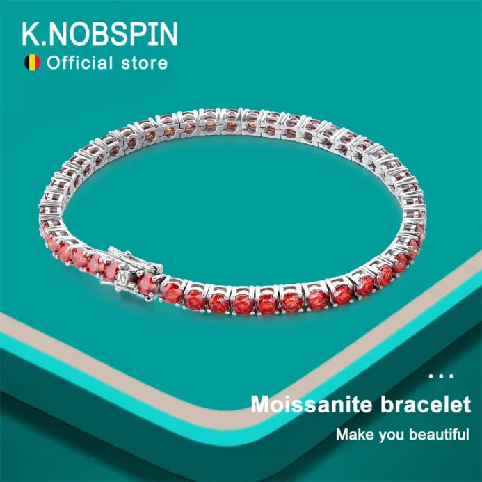 Pulseras de tenis de moissanita roja para mujer y hombre, joyería de boda con GRA s925, pulsera de oro blanco de 18k chapada en plata 1