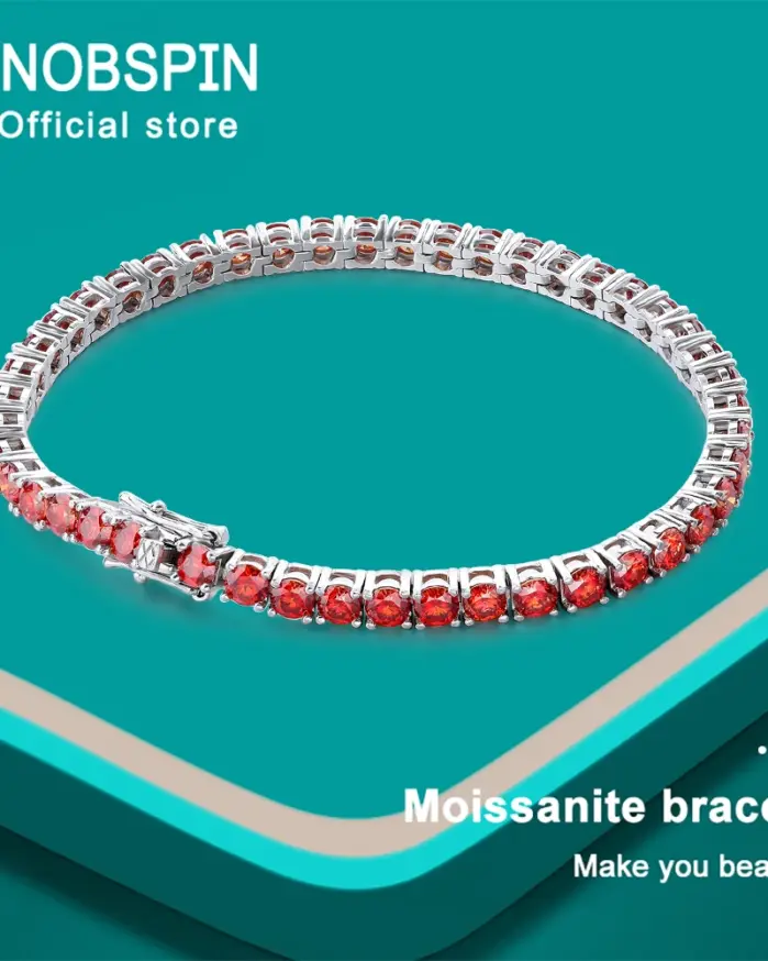 Pulseras de tenis de moissanita roja para mujer y hombre, joyería de boda con GRA s925, pulsera de oro blanco de 18k chapada en plata 1