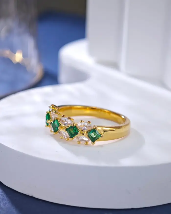Anillo de diamantes de moissanita con anillos de Esmeralda Vintage para mujer de oro de 18k 100% auténtico de lujo 1