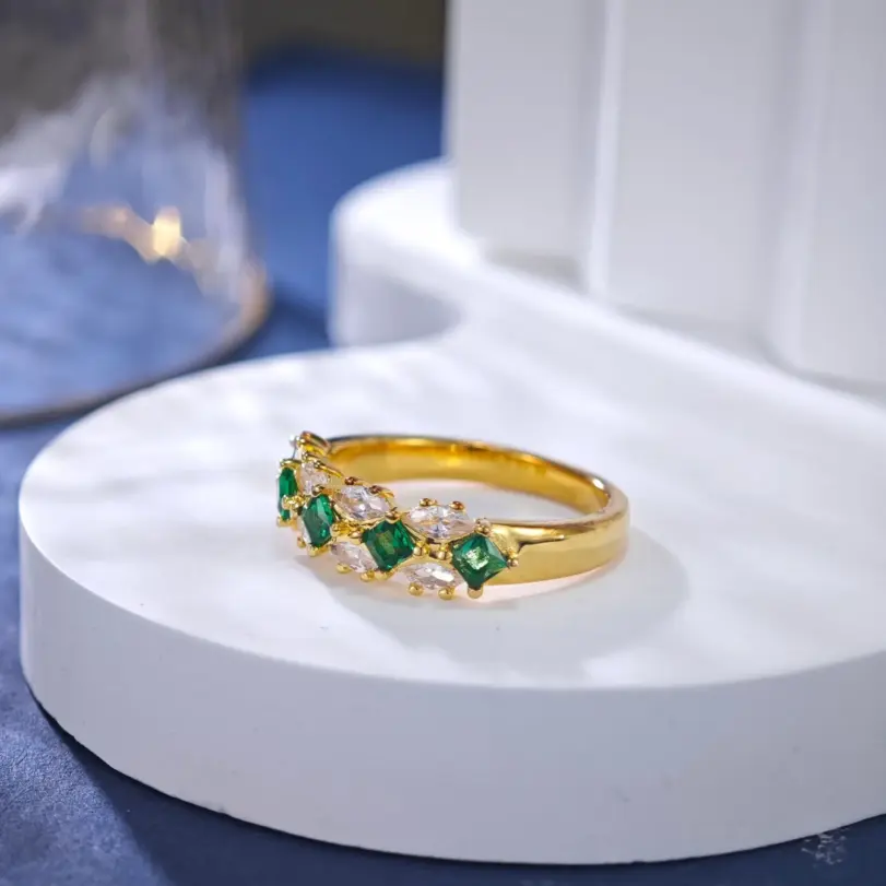 Anillo de diamantes de moissanita con anillos de Esmeralda Vintage para mujer de oro de 18k 100% auténtico de lujo 1