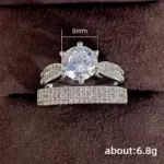 Accesorios elegantes, conjunto de anillos de boda de circón, conjunto plateado de 2 piezas, anillo de diamante Natural, anillos de compromiso brillantes para pareja y niña 6