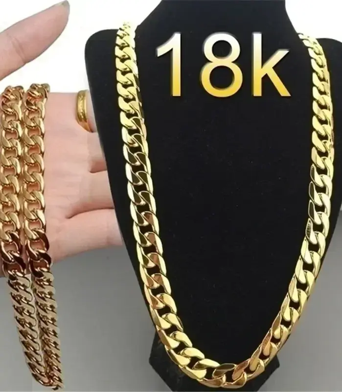 Oferta especial, collares de oro de 18 quilates, sello 925, color plata, cadena lateral clásica de 8MM para hombres y mujeres, joyería fina para fiesta de boda 1