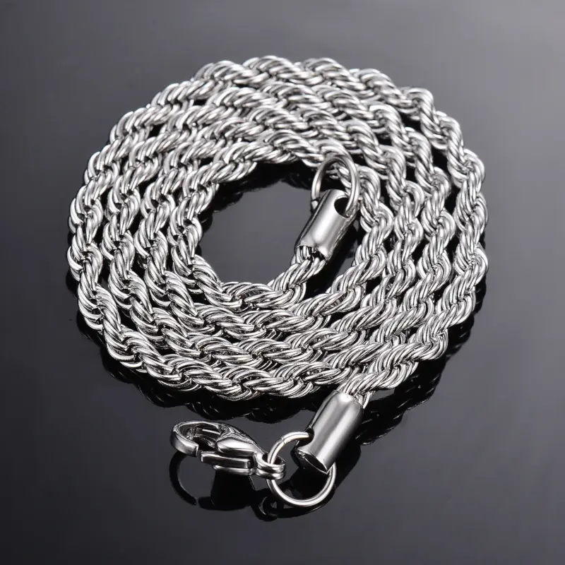 1 pieza de Plata de Ley 925 ancho 2mm/3mm/4mm cuerda cadena collar/pulsera para hombres mujeres hombre collar de cadena de moda 5