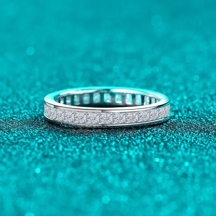Anillo NeeTim de moissanita de corte princesa completo para mujer, Plata de Ley 925, anillos de boda de compromiso con diamantes de laboratorio, bandas de joyería GRA 2