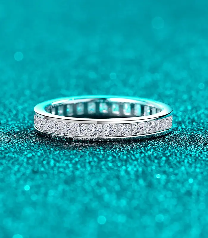 Anillo NeeTim de moissanita de corte princesa completo para mujer, Plata de Ley 925, anillos de boda de compromiso con diamantes de laboratorio, bandas de joyería GRA 2