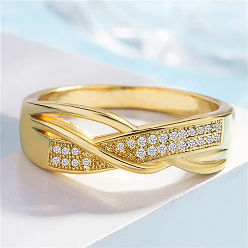 Anillo de compromiso de diamante modelo de cinta creativa nuevo anillo de gran oferta de oro amarillo de 18k 5
