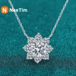 collar de diamantes de moissanita de 1CT para mujer, colgante chapado en plata 925 con cadenas de oro blanco, joyería fina para fiesta nupcial, regalo 1