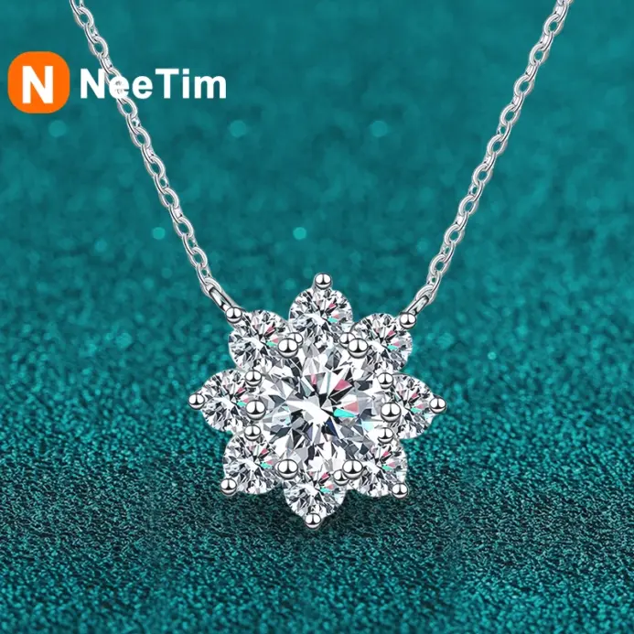 collar de diamantes de moissanita de 1CT para mujer, colgante chapado en plata 925 con cadenas de oro blanco, joyería fina para fiesta nupcial, regalo 1