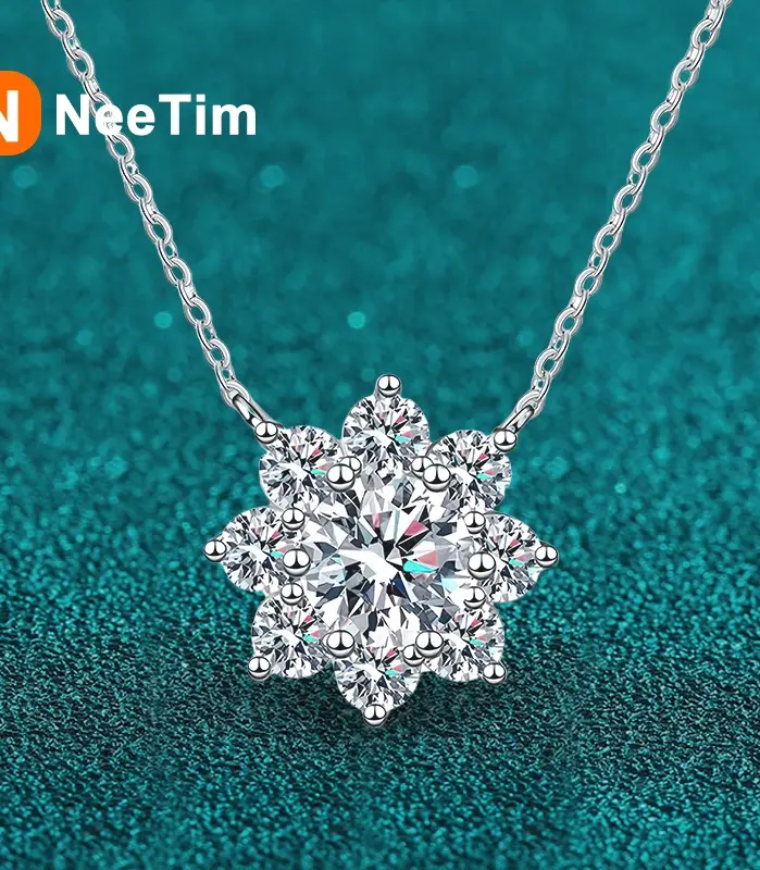 collar de diamantes de moissanita de 1CT para mujer, colgante chapado en plata 925 con cadenas de oro blanco, joyería fina para fiesta nupcial, regalo 1