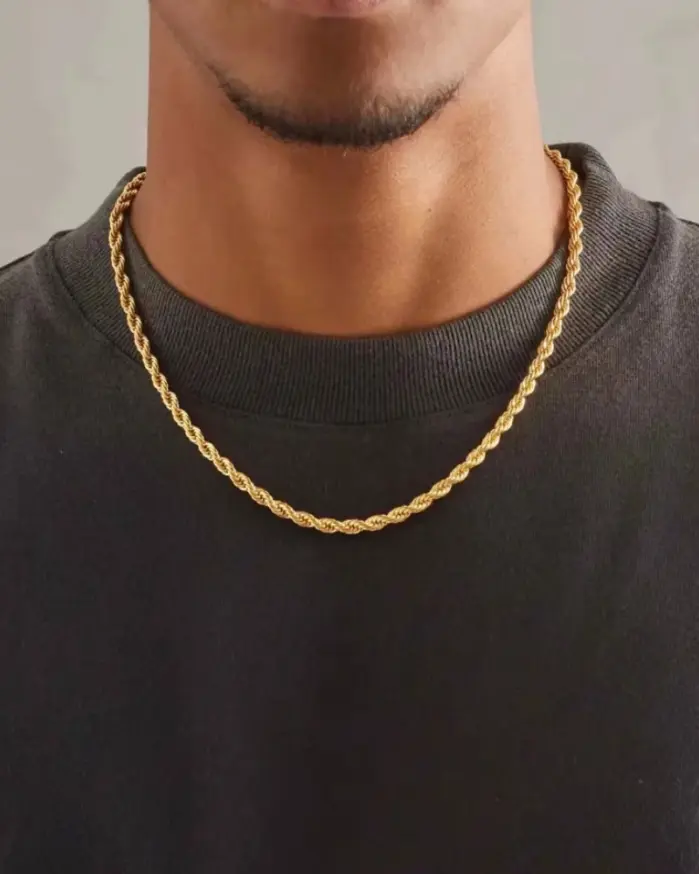 Collar de cadena de cuerda de 4mm de oro de 18K Noble, 45-60cm, venta al por mayor de plata 925 para mujer y hombre, joyería de regalo con abalorio de boda a la moda de 18-24 pulgadas 2