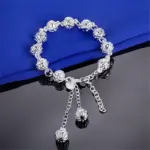 100% Plata de Ley 925 hermosas pulseras Noble Top bonita moda fiesta de boda Linda señora bonita bola pulsera de mujer joyería 2