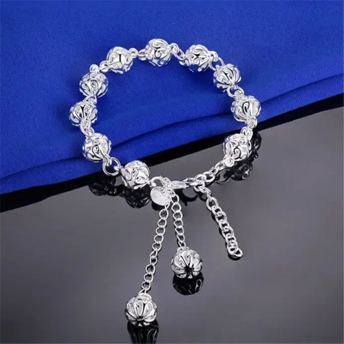 100% Plata de Ley 925 hermosas pulseras Noble Top bonita moda fiesta de boda Linda señora bonita bola pulsera de mujer joyería 2