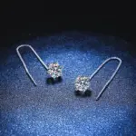 Pendientes NeeTim de moissanita de 1 quilate, plata de ley S925 chapada con línea de alambre de oreja de oro blanco, pendiente de gota, aro, joyería fina de boda 2