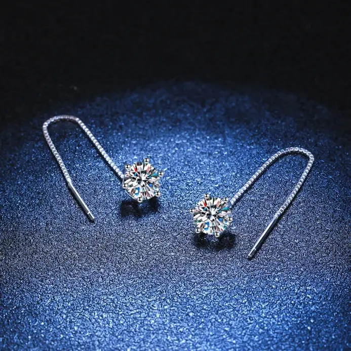Pendientes NeeTim de moissanita de 1 quilate, plata de ley S925 chapada con línea de alambre de oreja de oro blanco, pendiente de gota, aro, joyería fina de boda 2